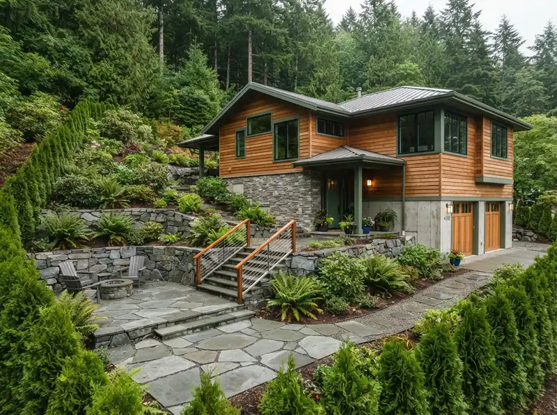 Custom flagstone patio in Sammamish yard Custom flagstone patio in Sammamish yard