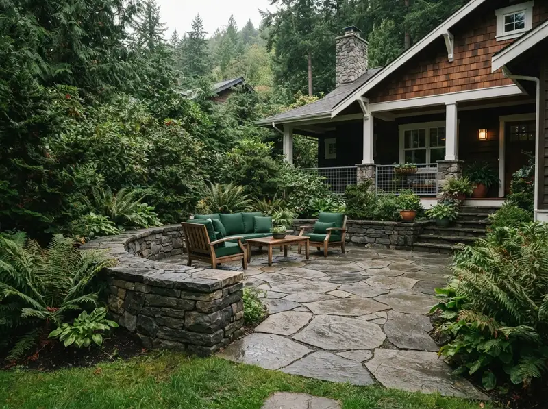 Custom stone patio and retaining wall