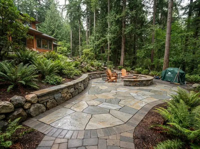 New flagstone patio hardscaping in Sammamish