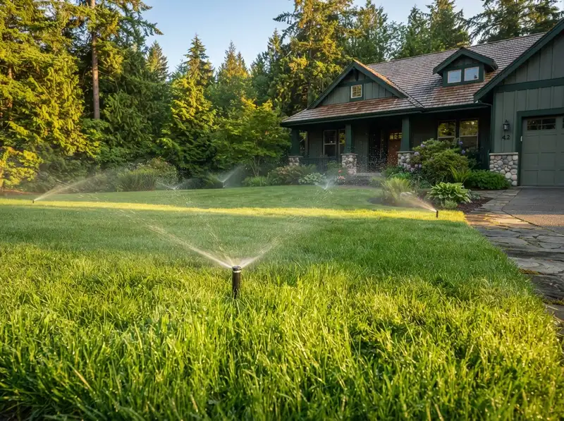 Lush Sammamish lawn with sprinkler system